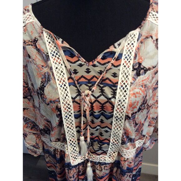 Boho Butterfly Sleeves Tunic Lace Plus size 1X Floral Stretch - Picture 2 of 5